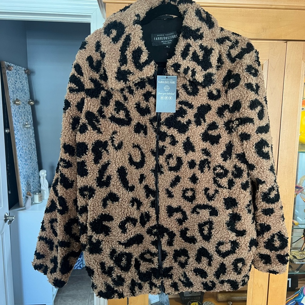 Fabulous Furs Tan and Black Faux Fur Coat